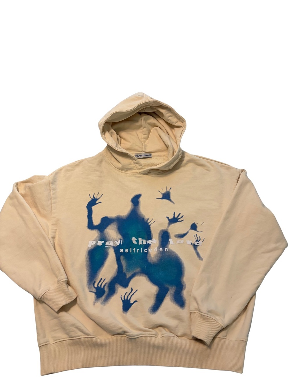 Aelfric Eden Beige Hoodie with Blue Graphic Artwork